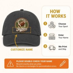 Personalized Vintage Football Badge Baseball Cap, Custom Name Hat, Gift for Fans | Trinmama image 5