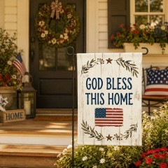 God Bless This Home Rustic Farmhouse Garden Flag, Patriotic Yard Flag, 4th of July Outdoor Decor | Trinmama image 3