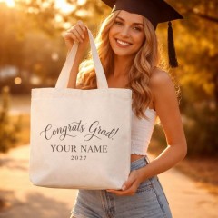 Personalized Congrats Grad 2027 Tote Bag, Custom Graduation Canvas, Grad Gift | Trinmama image 2