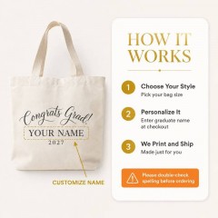 Personalized Congrats Grad 2027 Tote Bag, Custom Graduation Canvas, Grad Gift | Trinmama image 4