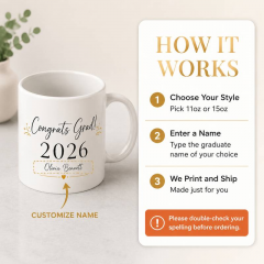 Personalized Congrats Grad 2026 Coffee Mug, Custom Name Ceramic Cup, Graduation Gift | Trinmama image 3
