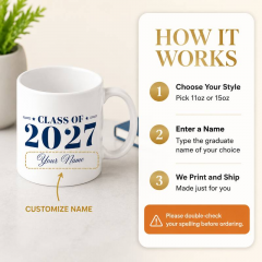 Personalized Class Of 2027 Coffee Mug, Custom Name Ceramic Cup, Graduation Gift | Trinmama image 3
