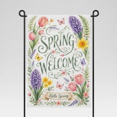 Spring Floral Welcome Garden Flag, Spring Flower Yard Flag, Outdoor Decor | Trinmama