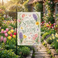 Spring Floral Welcome Garden Flag, Spring Flower Yard Flag, Outdoor Decor | Trinmama image 2