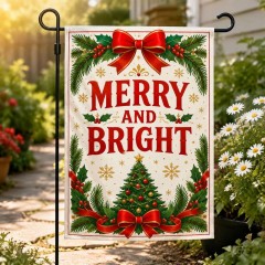 Merry and Bright Christmas Garden Flag, Holiday Yard Flag, Outdoor Decor | Trinmama image 2
