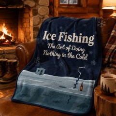 Ice Fishing Fleece Blanket, Cozy Winter Throw, Funny Gift for Fishermen | Trinmama image 2