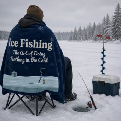 Ice Fishing Fleece Blanket, Cozy Winter Throw, Funny Gift for Fishermen | Trinmama image 3