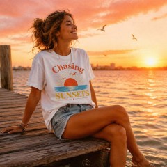 Chasing Sunsets T-Shirt, Vintage Sunset Poster, Golden Hour Coastal Gift | Trinmama image 3