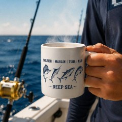 Deep Sea Fish Species Coffee Mug, Sailfish Marlin Tuna Mahi Ceramic Cup, Ocean Fishing Gift | Trinmama image 2