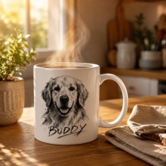 Custom Charcoal Sketch Pet Portrait Mug, Personalized Dog Photo Ceramic Coffee Cup, Pet Lover Gift | Trinmama image 2