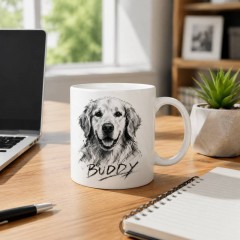 Custom Charcoal Sketch Pet Portrait Mug, Personalized Dog Photo Ceramic Coffee Cup, Pet Lover Gift | Trinmama image 3