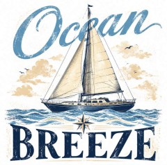 Ocean Breeze T-Shirt, Vintage Nautical Sailboat, Coastal Gift | Trinmama image 4