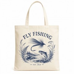 Fly Fishing Tote Bag, Vintage Outdoor Canvas Shopper, Gift for Anglers | Trinmama