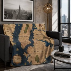 Vintage NYC Map Fleece Blanket, Cartographic City Throw, New York Gift | Trinmama image 2