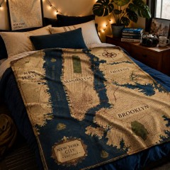 Vintage NYC Map Fleece Blanket, Cartographic City Throw, New York Gift | Trinmama image 3
