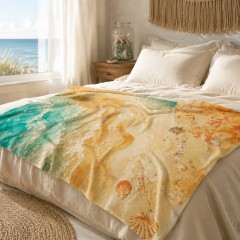 Coastal Landscape Fleece Blanket, Aerial Beach Art Throw, Beach Home Decor Gift | Trinmama image 3