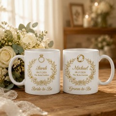 Personalized Wedding Mug Pair, Bride-to-Be & Groom-to-Be Custom Name Ceramic Coffee Cups, Wedding Gift | Trinmama image 2