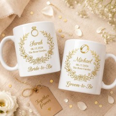 Personalized Wedding Mug Pair, Bride-to-Be & Groom-to-Be Custom Name Ceramic Coffee Cups, Wedding Gift | Trinmama image 3