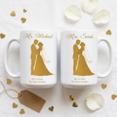 Mr & Mrs Personalized Couple Silhouette Mug, Custom Photo Ceramic Coffee Cup Pair, Wedding Gift | Trinmama image 3
