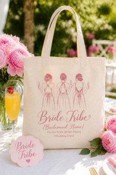 Personalized Bride Tribe Tote Bag, Custom Photo Bridesmaid Canvas, Wedding Gift | Trinmama image 3