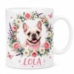 Personalized Pet Photo Mug, Floral Wreath Custom Name Ceramic Coffee Cup, Pink Flower Pet Lover Gift | Trinmama