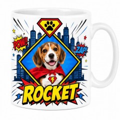 Personalized Pet Photo Mug, Superhero Comic Custom Name Ceramic Coffee Cup, Comic Book Pet Lover Gift | Trinmama