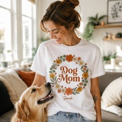 Personalized Dog Mom Floral Wreath T-Shirt, Custom Name Pet Lover, Dog Mom Gift | Trinmama image 2