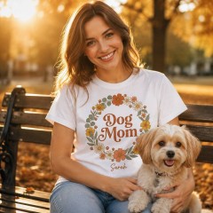 Personalized Dog Mom Floral Wreath T-Shirt, Custom Name Pet Lover, Dog Mom Gift | Trinmama image 3