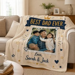 Best Dad Ever Custom Photo Fleece Blanket Personalized Gift image 2