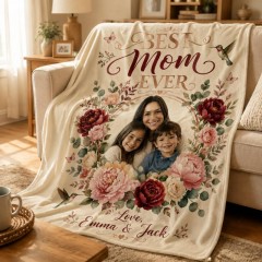 Best Mom Ever Custom Photo Fleece Blanket Personalized Gift image 2