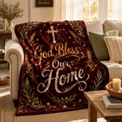 God Bless Our Home Vintage Fleece Blanket Americana Decor image 2