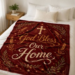 God Bless Our Home Vintage Fleece Blanket Americana Decor image 3