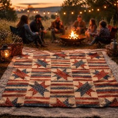 Vintage Star Quilt Fleece Blanket, Americana Patchwork Throw, Farmhouse Home Decor Gift | Trinmama image 3