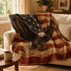 Rustic Bald Eagle Fleece Throw Blanket, Vintage Patriotic Design, 4th of July Gift | Trinmama image 2