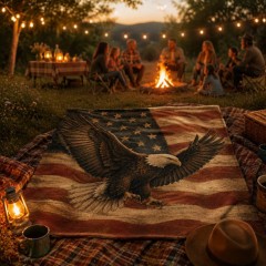 Rustic Bald Eagle Fleece Throw Blanket, Vintage Patriotic Design, 4th of July Gift | Trinmama image 3