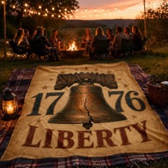 Liberty Bell 1776 Fleece Throw Blanket, Vintage Colonial Design, Patriotic Gift | Trinmama image 3