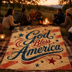 God Bless America Fleece Throw Blanket, Vintage Patriotic Script, 4th of July Gift | Trinmama image 3