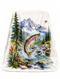 Fly Fishing Fleece Blanket, Mountain Stream Watercolor, Outdoor Home Decor Gift | Trinmama