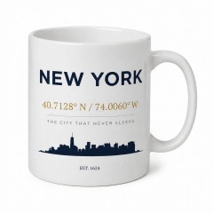 New York City Coordinate Mug, Minimalist NYC Ceramic Coffee Cup, Urban Travel Gift | Trinmama