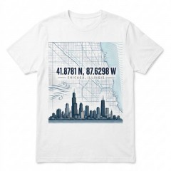Chicago Windy City Coordinates Map T-Shirt
