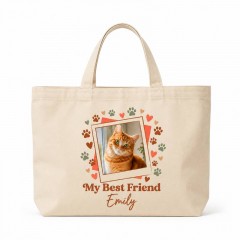 Personalized Cat Mom Tote Bag, Custom Pet Lover Canvas, Photo Frame Gift | Trinmama image 2