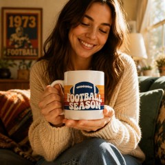 Football Season Mug, 70s Retro Sunset Ceramic Coffee Cup, Football Fan Gift | Trinmama image 2