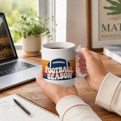 Football Season Mug, 70s Retro Sunset Ceramic Coffee Cup, Football Fan Gift | Trinmama image 3