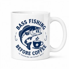 Bass Fishing Before Coffee Mug, Funny Fishing Ceramic Coffee Cup, Bass Angler Gift | Trinmama