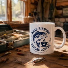 Bass Fishing Before Coffee Mug, Funny Fishing Ceramic Coffee Cup, Bass Angler Gift | Trinmama image 3