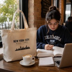 NYC City Coordinates Canvas Tote Bag, Manhattan Skyline Shopper, Travel Gift | Trinmama image 4
