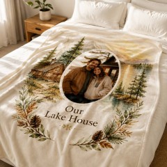 Personalized Fishing Cabin Fleece Blanket, Custom Photo Lake View, Outdoor Gift | Trinmama image 3