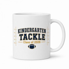 Kindergarten Tackle Mug, Navy Varsity Ceramic Coffee Cup, Football Parent Gift | Trinmama