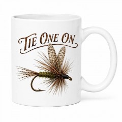 Tie One On Mug, Fly Fishing Ceramic Coffee Cup with Dry Fly Design, Angler Gift | Trinmama