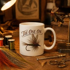 Tie One On Mug, Fly Fishing Ceramic Coffee Cup with Dry Fly Design, Angler Gift | Trinmama image 2